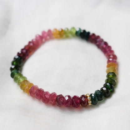 Multicolor Mixed Tourmaline Bracelet, Solid 14K Gold Diamond Bracelet, Rare Natural Tourmaline Gemstone Jewelry