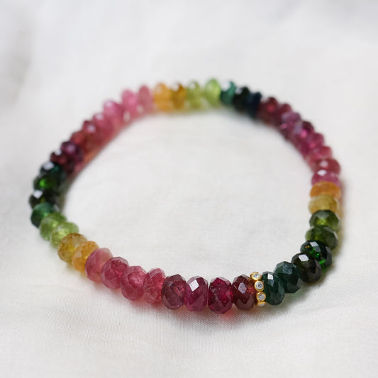 Multicolor Mixed Tourmaline Bracelet, Solid 14K Gold Diamond Bracelet, Rare Natural Tourmaline Gemstone Jewelry