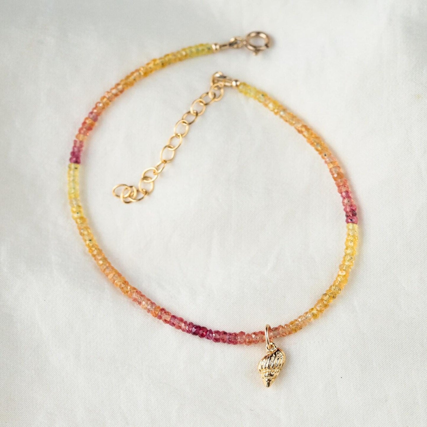 Pink & Yellow Songea Sapphire anklet – [EAPM1506] Faceted 3mm Sapphire Rondel, Handmade in Canada
