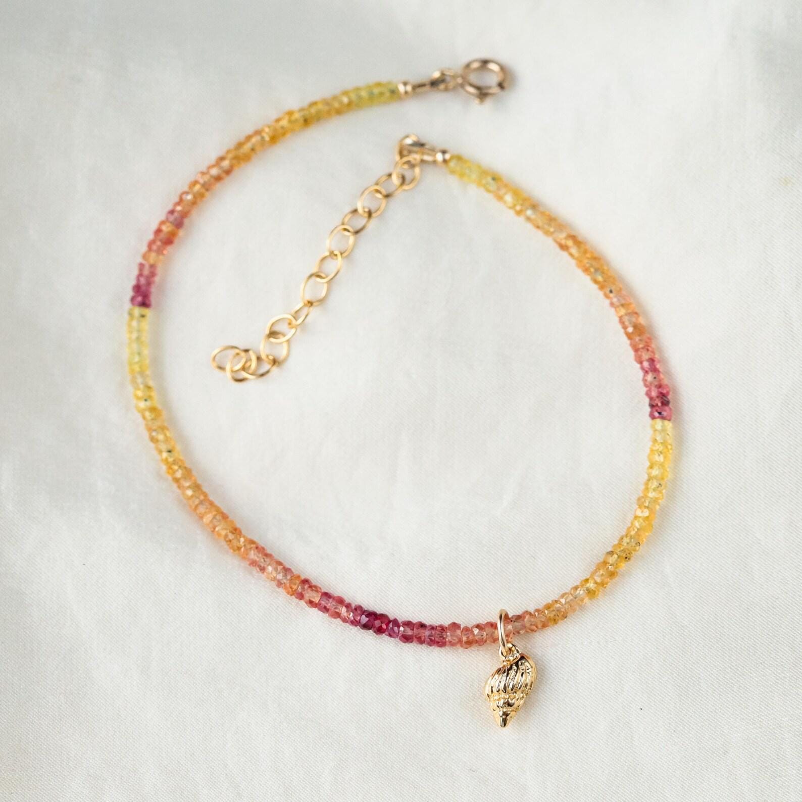 Pink & Yellow Songea Sapphire anklet – [EAPM1506] Faceted 3mm Sapphire Rondel, Handmade in Canada