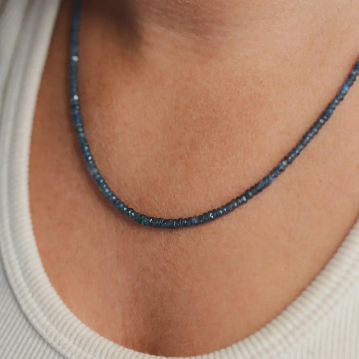 Blue Sapphire Beaded Necklace, Women's Gemstone [ENBM1936] Necklace, Faceted Blue Sapphire | September birthstone