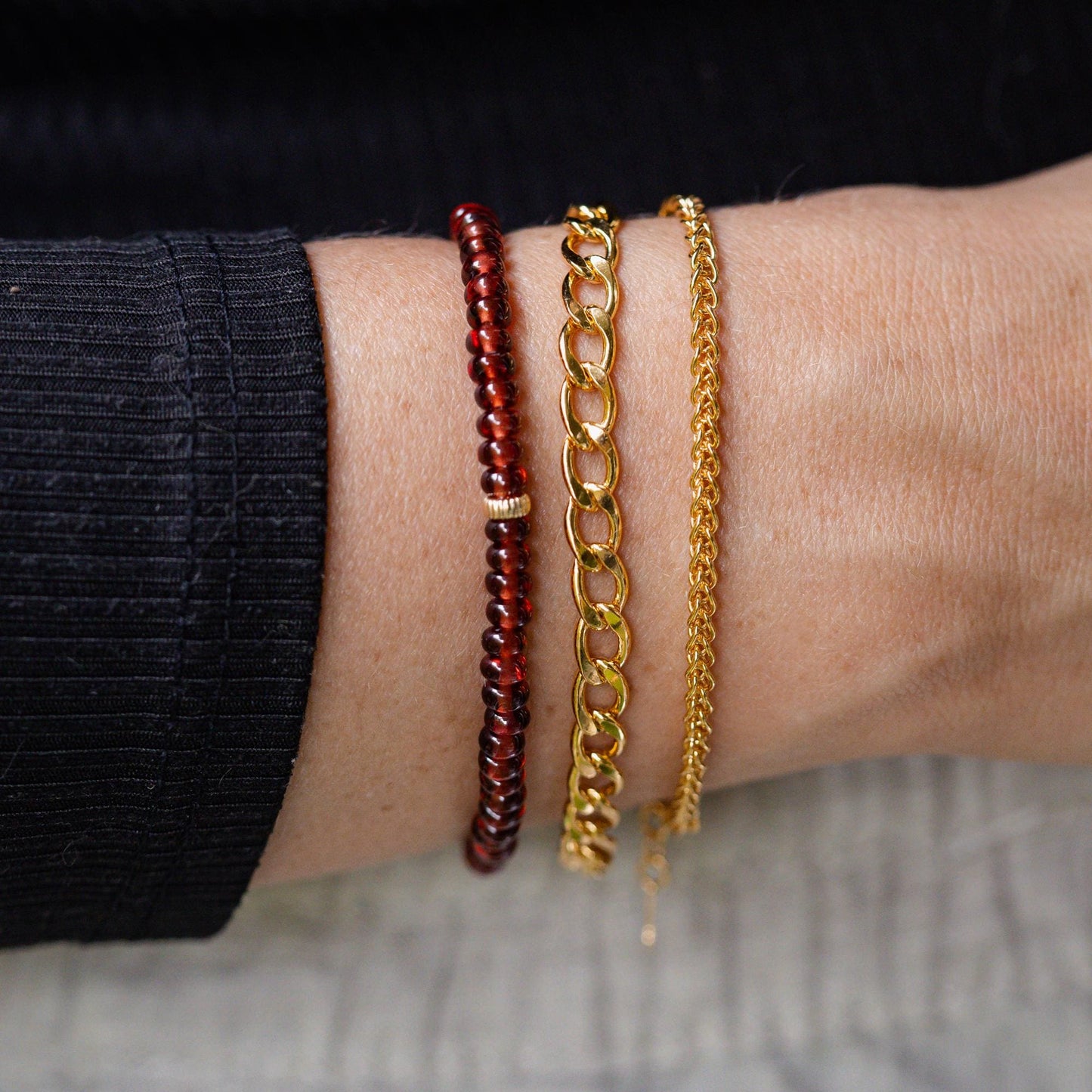 Garnet Bracelet, Garnet Stretch Bracelet, Genuine Garnet Jewelry, Gift for Him faceted garnet gold, Delicate Garnet Skinny