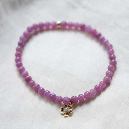 Pink Ruby & Diamond Flower Bracelet – Solid 14K Gold