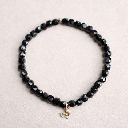Black Tourmaline & Diamond Snake Bracelet – Solid 14K Gold