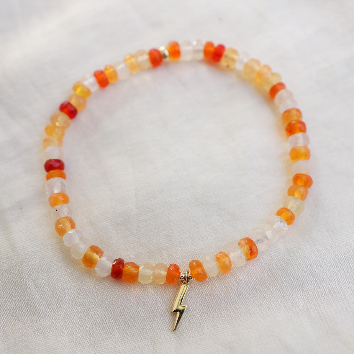 Mexican Fire Opal & Lightning Bolt Bracelet – Solid 14K Gold