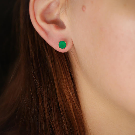 Gold filled gemstone earrings with 6mm stones from Earthly Abundance, featuring a close-up of the sparkling earrings on a white background.