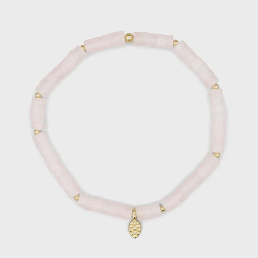 Rose Quartz Mosaic Bracelet by Earthly Abundance featuring pink gemstone beads and intricate mosaic design on a stretchy band.