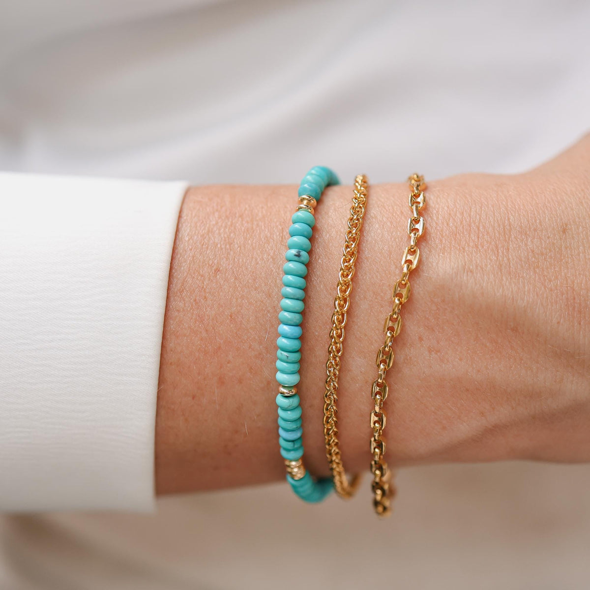Blue-Green Natural Turquoise Bracelet – 14K Gold Filled