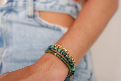 Green Apatite Heishi bracelet featuring small, smooth green stone beads from Earthly Abundance.