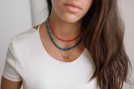Ibiza Blue Apatite necklace by Earthly Abundance featuring a vibrant blue gemstone pendant on a delicate chain.