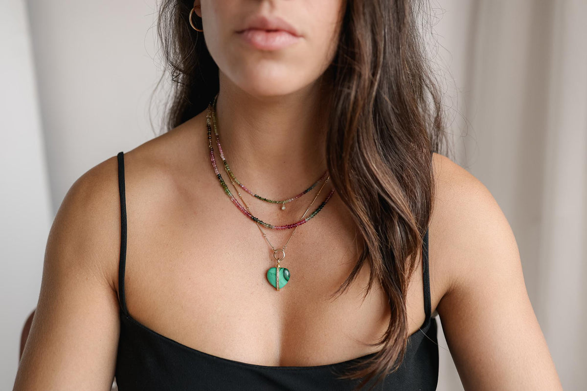 Diamond and mixed tourmaline necklace featuring colorful gemstones on a delicate chain by Earthly Abundance.