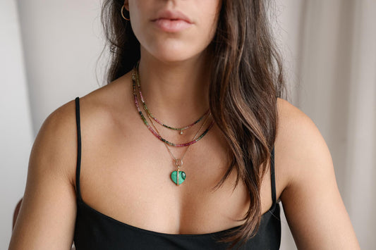 Diamond and mixed tourmaline necklace featuring colorful gemstones on a delicate chain by Earthly Abundance.
