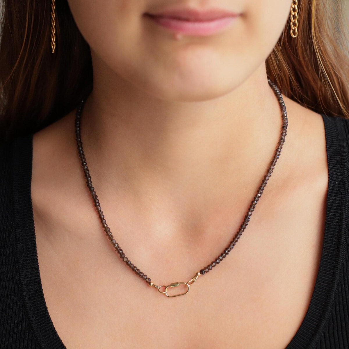 Smoky Quartz Screw Carabiner Necklace