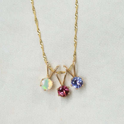 Pink Tourmaline 4mm & Solid Gold Singapore Chain Necklace