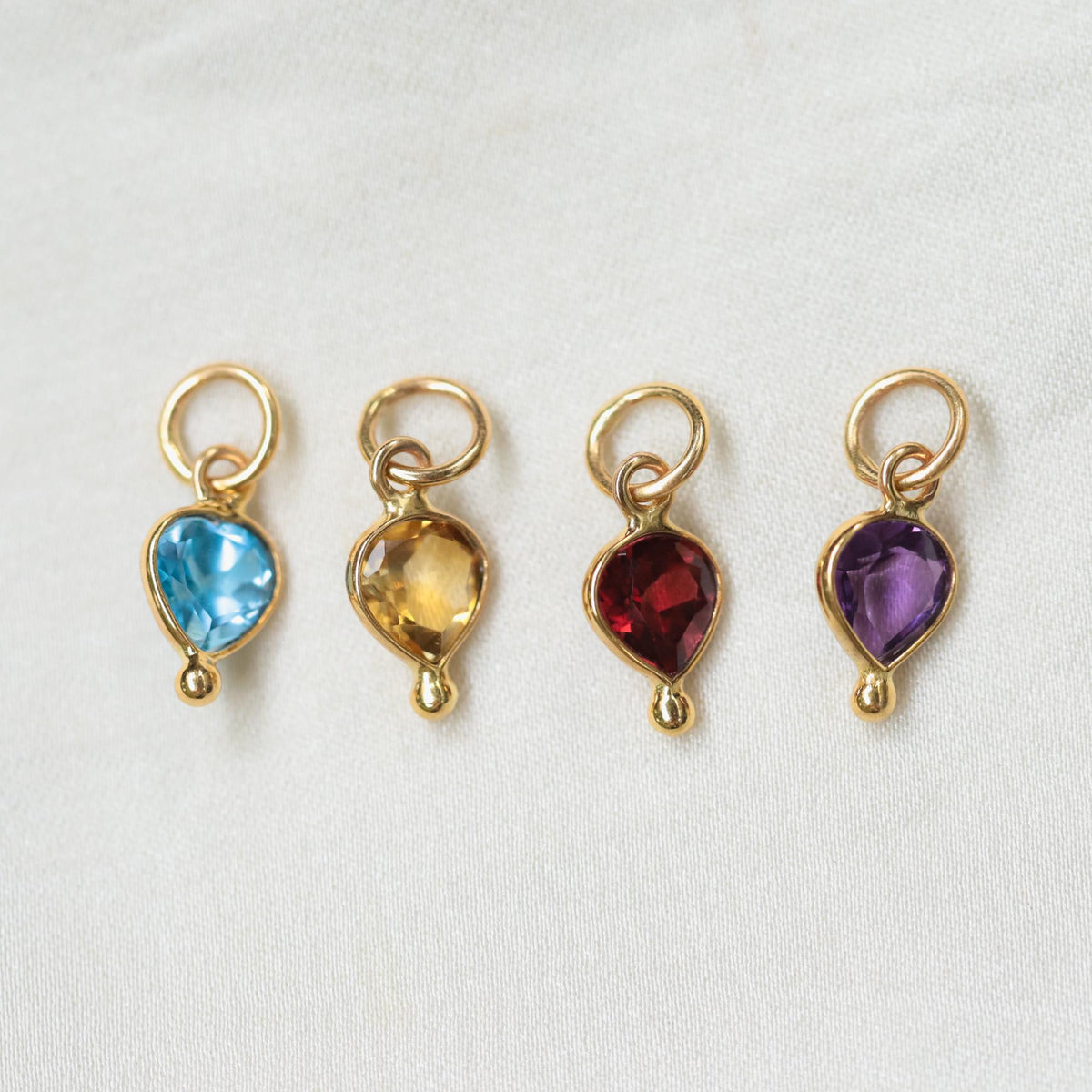 Tiny Gemstone Drop Charms – Solid 14K Gold