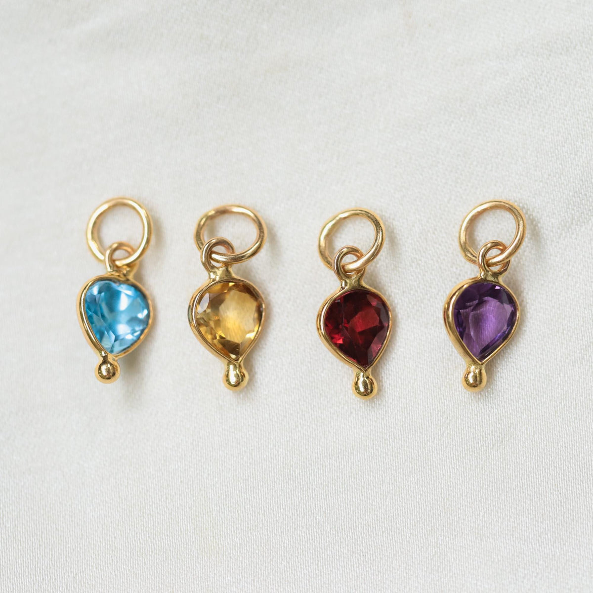 Tiny Gemstone Drop Charms – Solid 14K Gold