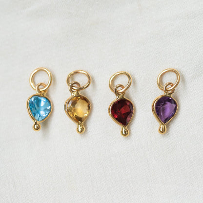 Tiny Gemstone Drop Charms – Solid 14K Gold