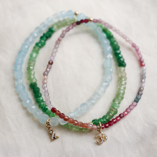 Multicolor Spinel & Diamond Om Bracelet – Solid 14K Gold