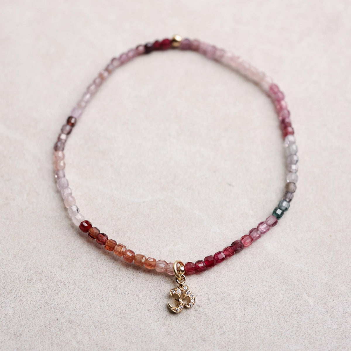 Multicolor Spinel & Diamond Om Bracelet – Solid 14K Gold
