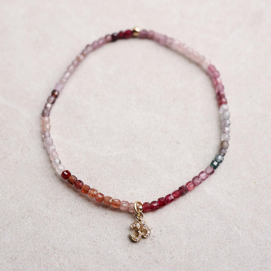 Multicolor Spinel & Diamond Om Bracelet – Solid 14K Gold