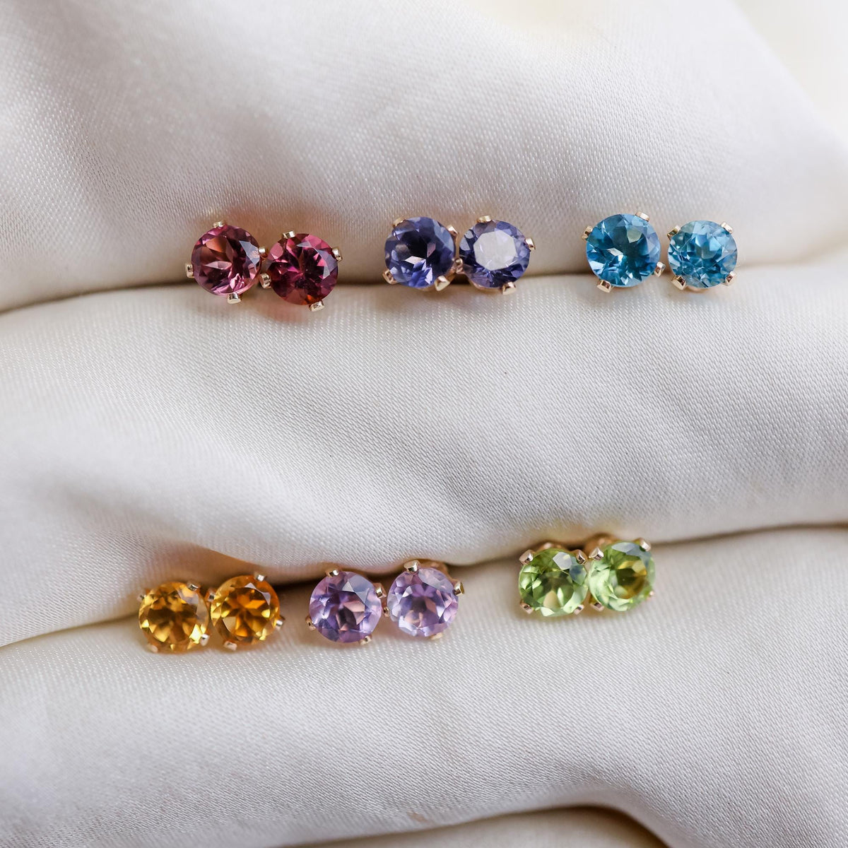 4mm Gemstone Stud Earrings 14K Gold Filled