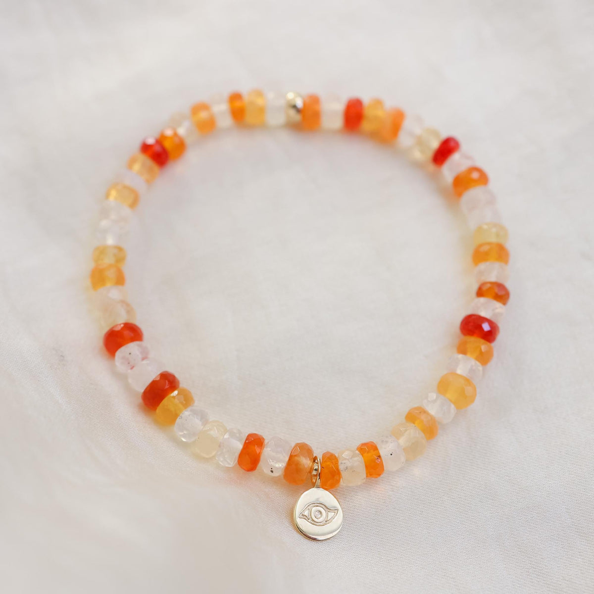 Fire Opal Evil Eye Bracelet – Protection, Creativity & Radiant Energy