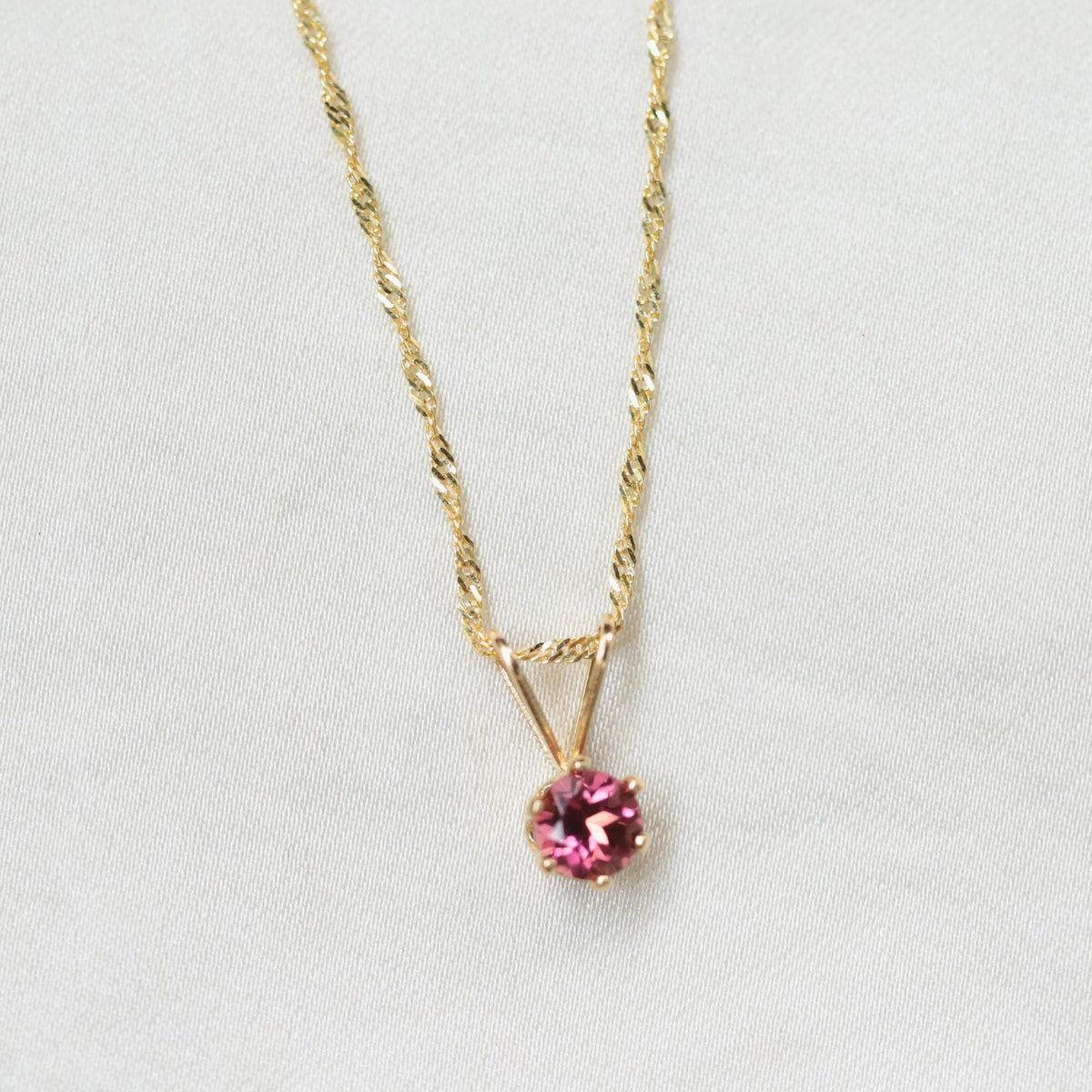 Pink Tourmaline 4mm & Solid Gold Singapore Chain Necklace