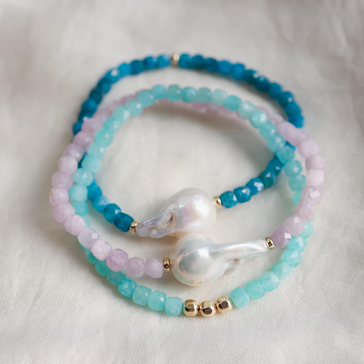 Pink Cloud Kunzite Pearl Bracelet EBKM7865