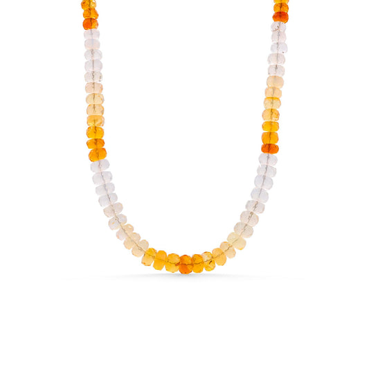 Ombre Mexican Fire Opal necklace with multicolored stones on a silver chain, featuring vibrant, fiery gemstone accents.