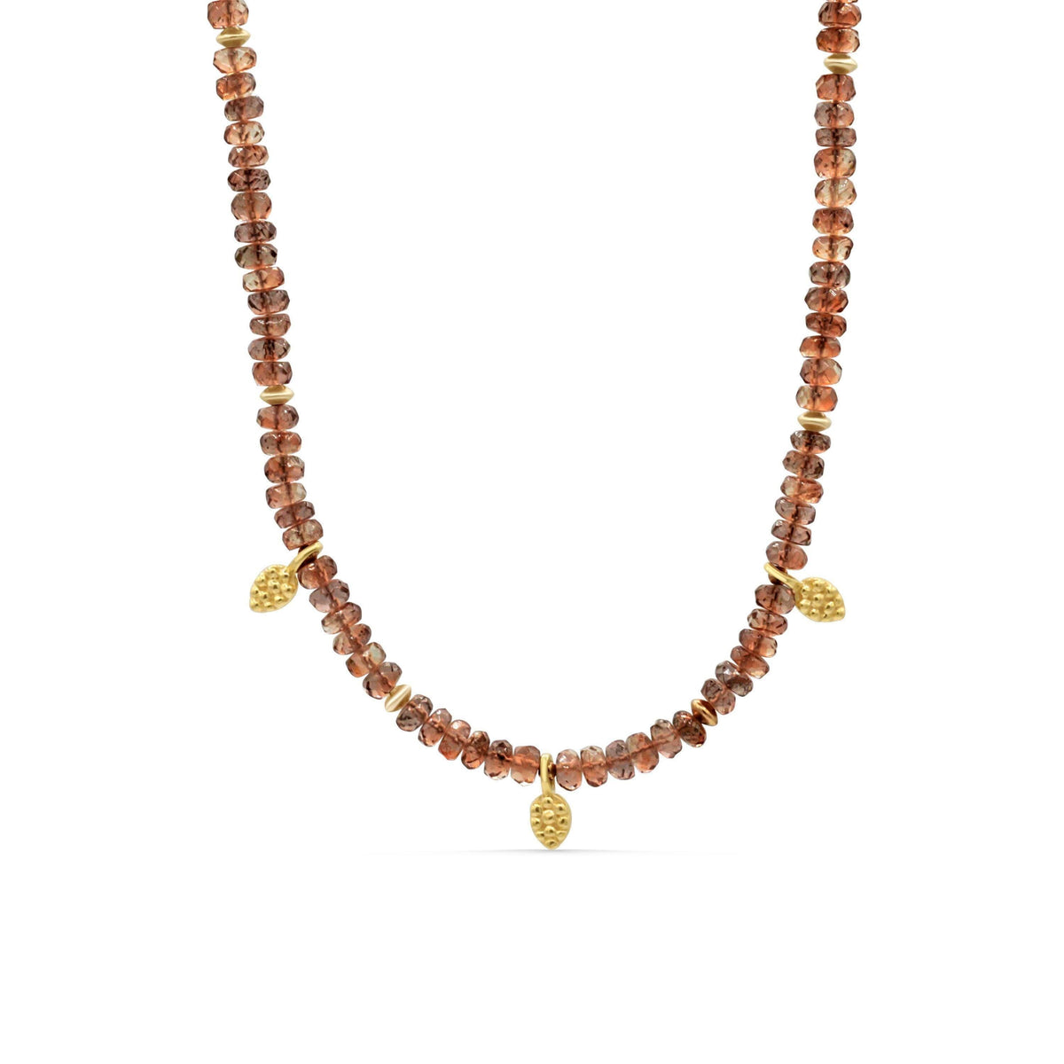 Andalusite necklace with 14K gold chain from Earthly Abundance, showcasing a faceted green-brown gemstone pendant.
