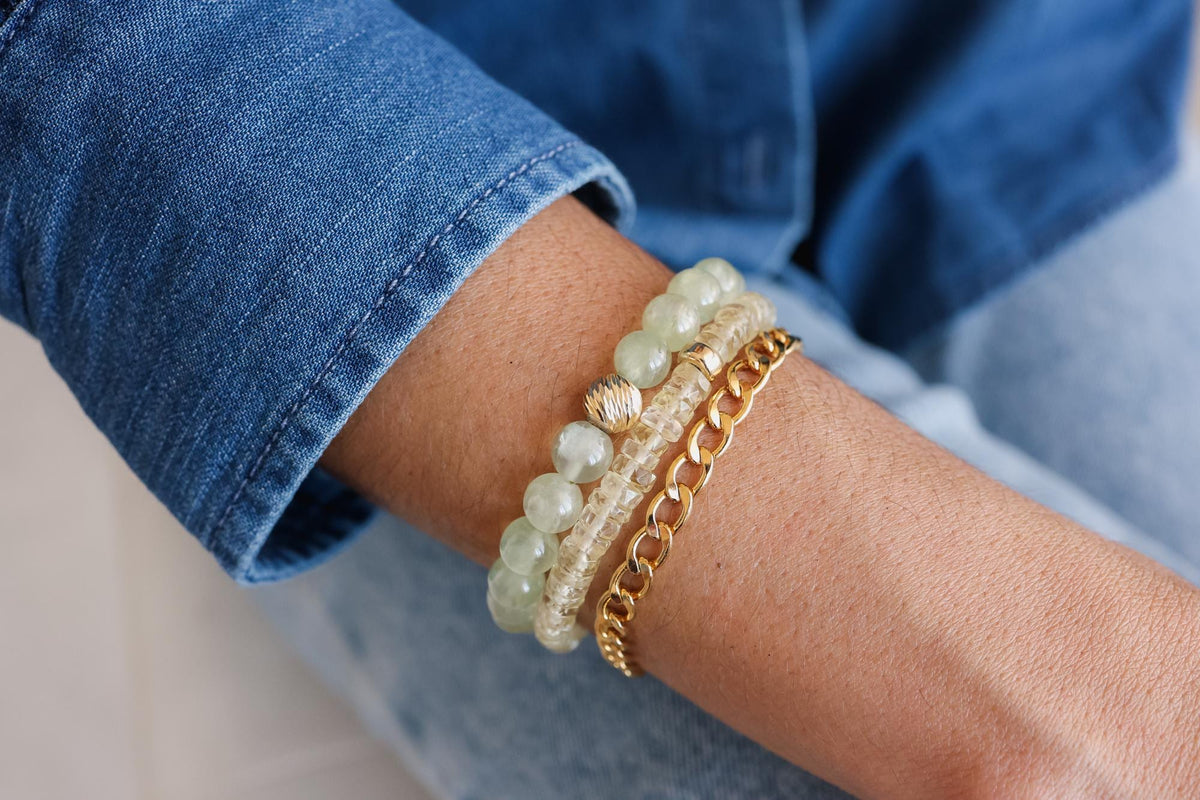 Prehnite Bracelet – Soft Green Glow & Solid Gold or Sterling Silver EBPM6755