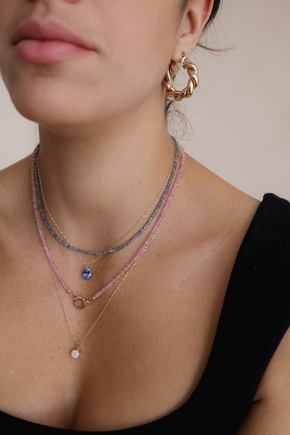 Tanzanite Pendant With Singapore Chain Necklace 14K ENTP8777