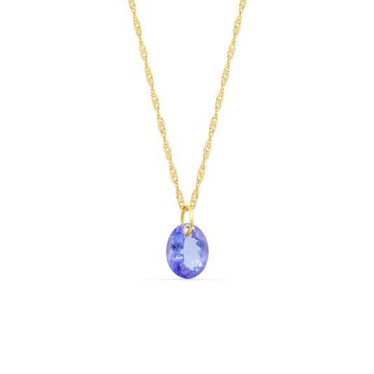 14K Tanzanite Singapore chain necklace featuring a vibrant Tanzanite gemstone pendant with a delicate gold chain.