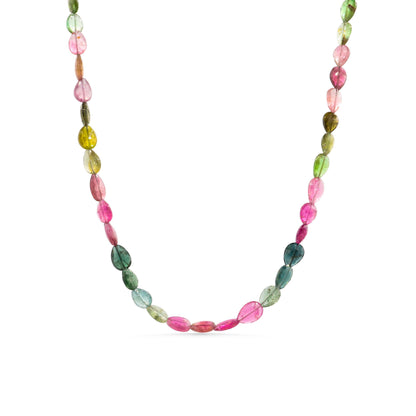 Mixed tourmaline pear-shaped necklace featuring colorful gemstones on a delicate chain, by Earthly Abundance.