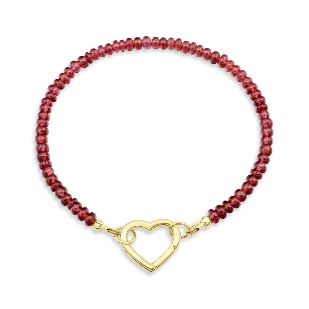 Earthly Abundance garnet carabiner bracelet featuring deep red garnet stones and a sturdy metal carabiner clasp, stylish jewelry accessory.