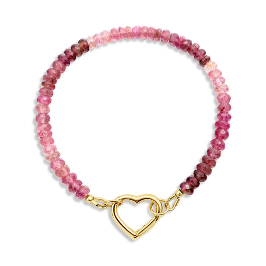 Pink tourmaline carabiner bracelet by Earthly Abundance Jewelry on a soft, delicate chain