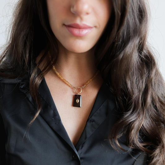 Golden Dusk Necklace featuring citrine and smoky quartz gemstones by Earthly Abundance, close-up of the elegant jewelry design.