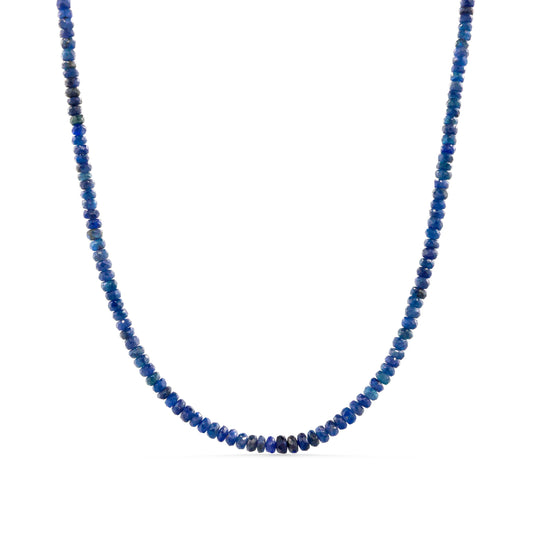 Earthly Abundance women's blue sapphire beaded necklace with faceted gemstones, September birthstone