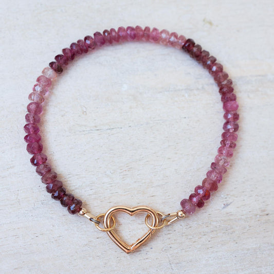 Pink tourmaline carabiner bracelet by Earthly Abundance Jewelry, featuring a soft radiance gemstone design