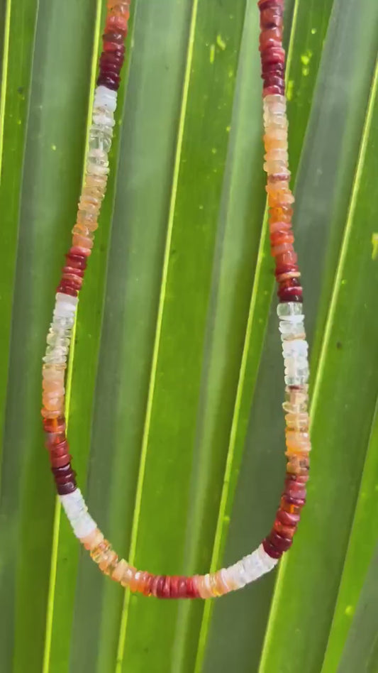 Mexican Fire Opal Necklace Gift, [ENFP1727] Fire Opal Rondelle Necklace, 14K Gold Filled, October Birthstone