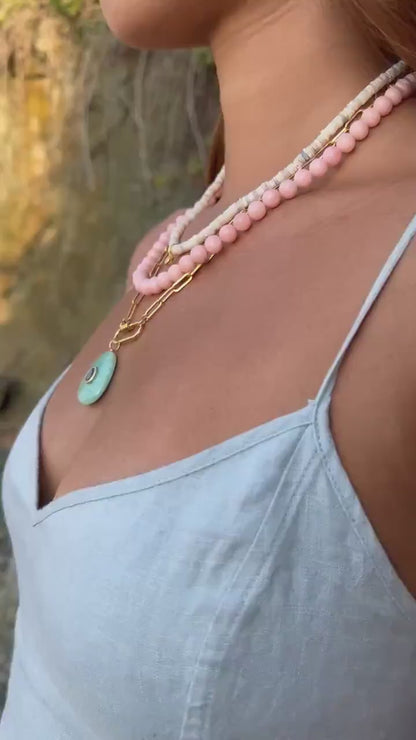 Laguna Amazonite Carabiner Necklace | Amazonite Carabiner Necklace | Large Amazonite & Amethyst Pendant | 14K Gold Filled Paperclip Chain