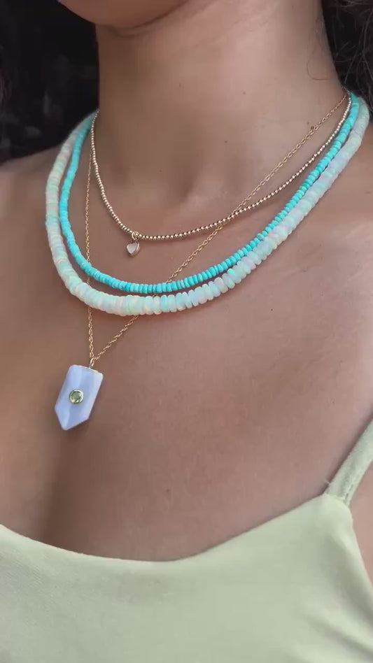 14K GOLD Ethiopian Opal Beaded Necklace | AAA+ Welo Opal Rondelle Necklace [ENEM1536] | October Birthstone | Genuine Ethiopian Opal *BF