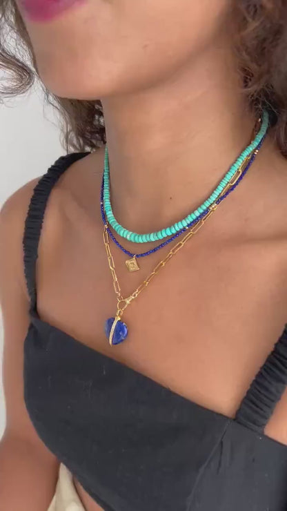 Lapis lazuli beaded necklace | 14K gold filled lapis choker | [ENLP1319] beaded lapis lazuli necklace | gold lapis | dainty lapis jewelry