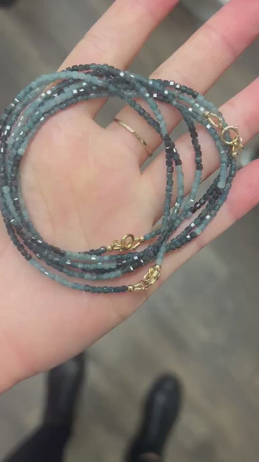 Unique Cube Grandidierite beaded necklace | Grandidierite jewelry | green gemstone beaded necklace | AAA Grandidierite W