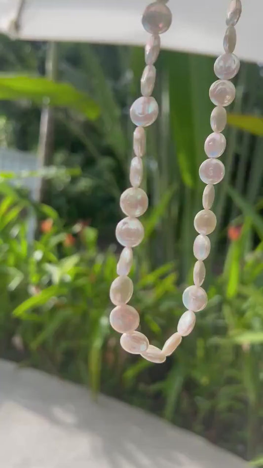 Freshwater Disc Pearl necklace | Pearl necklace 14K gold filled [ENPM1093] | freshwater pearl necklace | pearl necklace | June *w