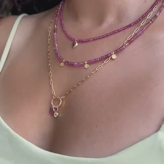 Pink Sapphire carabiner | 14k Gold Filled Paperclip Chain Necklace, [ENGP1278] gold filled carabiner necklace | gold necklace | paperclip