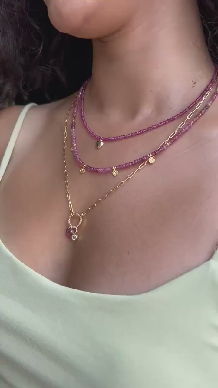 Pink Sapphire carabiner | 14k Gold Filled Paperclip Chain Necklace, [ENGP1278] gold filled carabiner necklace | gold necklace | paperclip