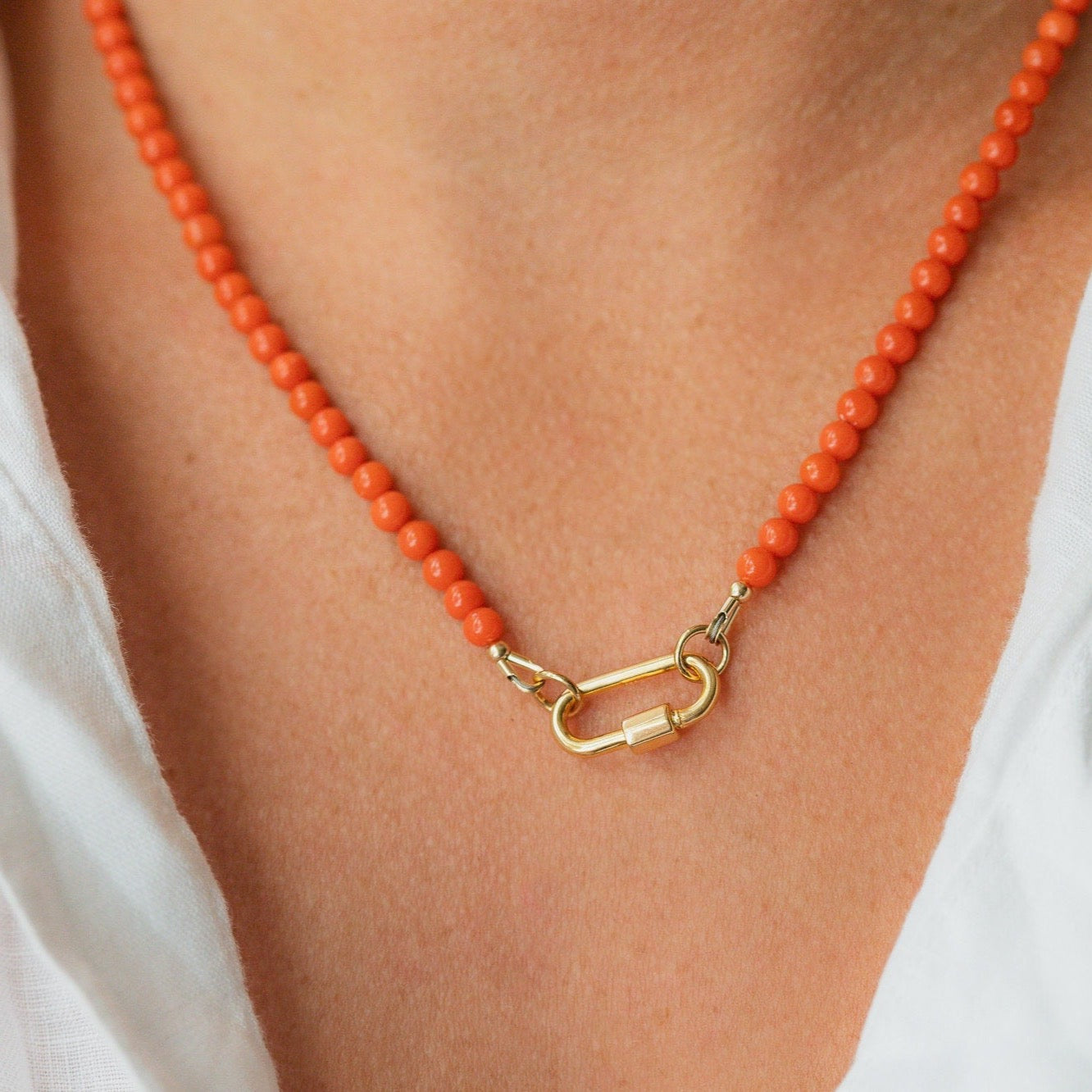 Coral carabiner necklace