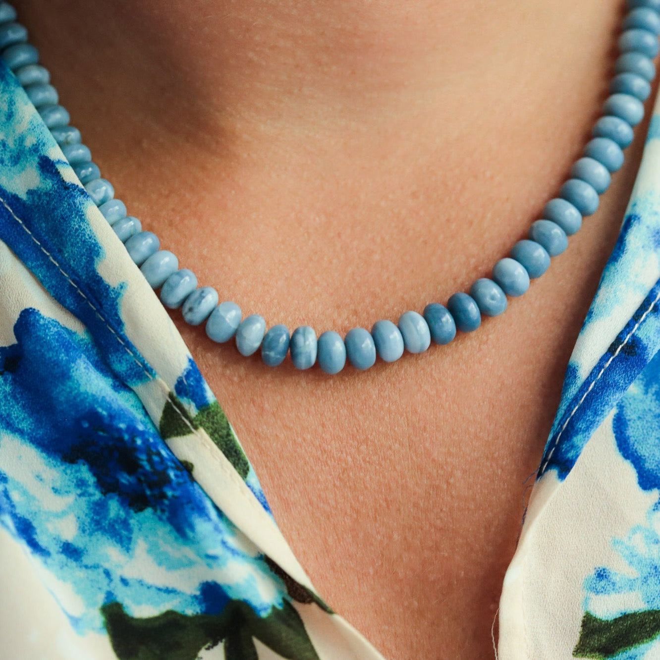 Blue opal smooth rondel necklace