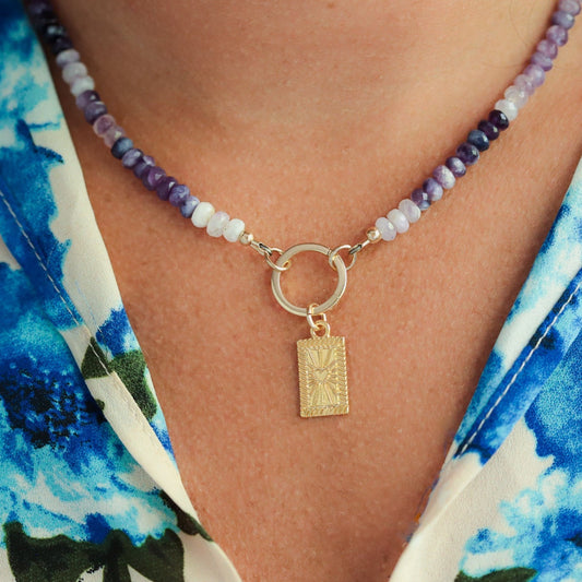 Purple Opal heart burst necklace